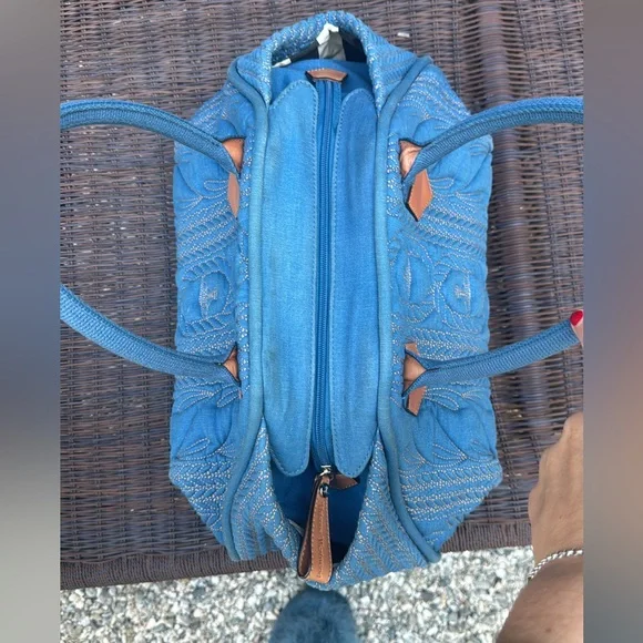 SOLD LIVE! Rare Vivienne Westwood Blue Quilted Satchel wTan Leather Accents - Picture 2 of 14